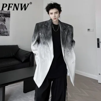 PFNW Gradient Farba Mužov Ležérne Sako kórejský Fashion Splash Atrament Mužský Oblek Bundy Nihce Dizajn Coats Jeseň Roku 2023 Nové 28W1525 Obrázok