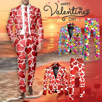 Valentínsky Deň vyhovovali nastaviť pánske dvojdielne Dress-Nohavice Oblek-bunda darček core-Grafické Blejzre Strany Milenca Slim terno masculino Obrázok