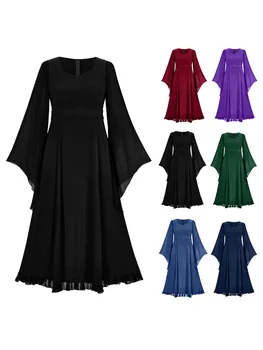 2024 Nové Harajuku Retro Ženy Gotické Šaty Y2K Vintage Dlhý Rukáv Vysoký Pás Čipky Maxi Party Šaty Hallowee Cosplay Party Šaty Obrázok
