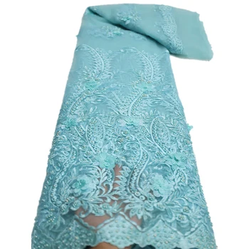 5 Metrov Luxusné High-end Korálkové Textílie Ťažké Flitrami Výšivky, Tkaniny Módne francúzsky Tylu Oka Čipky Textílie na Svadby LY1405 Obrázok