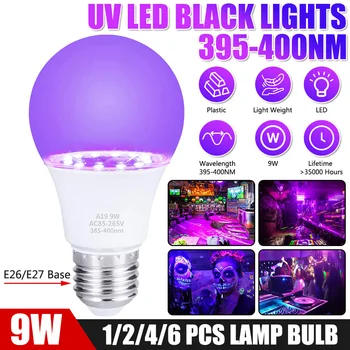9W 395-400 nm UV Fialová LED Žiarovky Svetlá Čierna AC85-265V Fialové Svetlo E26/E27 Strany Ghost House Fluorescenčné Atmosféru Svetla Obrázok