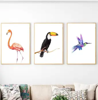 Akvarel Vtákov Plagát Tropickej Džungli Zvierat Plátno Na Maľovanie Papagáj Toucan Art Print Škôlky Stenu Obrázok, Obývacia Spálňa Decor Obrázok