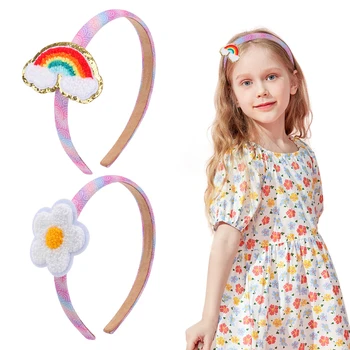 DIY Dievčatá Lesk hlavový most Scrunchie Gradient Rainbow Láska Star Vymeniteľné pokrývku hlavy Hairband Zaujímavé Dieťa Vlasové Doplnky Obrázok