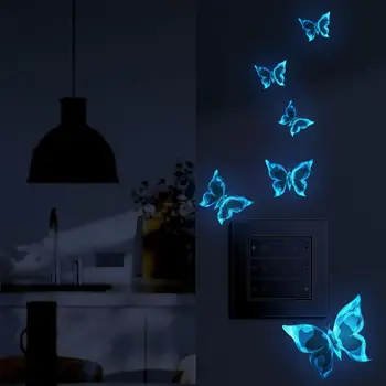 DIY Svetelný Motýľ Samolepky na Stenu PVC Svietiť V Tme Motýľ Prepínač Nálepky Nepremokavé samolepiace Blue Butterfly Odtlačkový Obrázok