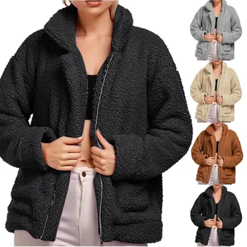 Dámske Teplé Bežné Fleece Faux Bunda Nadrozmerné Shearling Zimný Kabát Pre Ženy Dlho Fleece Linajkované Daždi Kabát pre Ženy Obrázok