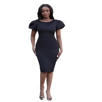Elegantné Afriky Šaty pre Ženy Jeseň Afriky Krátky Rukáv O-neck Black Strana Večer Bodycon Šaty Dashiki Afriky Oblečenie Obrázok