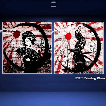 Graffiti Japonský Samuraj Geisha Plagáty Abstraktné Umenie Bushido Maliarske Plátno Tlačiť Obrázky na Moderné Rodinné Steny Domova Obrázok