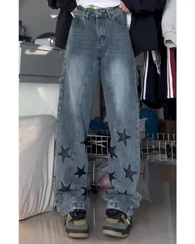Hviezda Girl Y2k Módne Ženy, Ročník Džínsy kórejský Neforemné Lete Streetwear Nohavice Nadrozmerná Nohavice Estetické ženské Oblečenie Obrázok