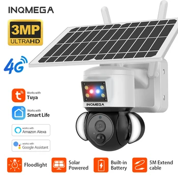 INQMEGA 3MP Tuya 4G SIM Solárne Kamery Vonkajšie PIR detektor Pohybu vstavanú Batériu Bezpečnostné CCTV S Solárny Panel Dohľad Obrázok