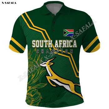 Južná Afrika Rugby 2023 Majstrov ÍSŤ Bokke 3D Vytlačené Pre Mužov Dospelých Golier Polo Tričko Krátky Rukáv Top Tee Priedušná Obrázok
