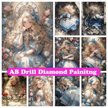 Karikatúra Roztomilý Dievča 5D DIY AB Diamond Maľovanie Mozaiky Alenka V ríši Divov Cross Stitch Kamienkami Ručné Výšivky Domova Obrázok