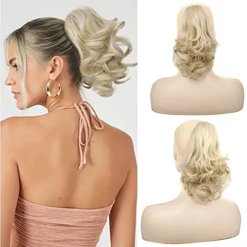Krátke Pazúr Klip Cope, predlžovanie Vlasov 10 inch Syntetické Prírodné Kučeravé Copu Hairpiece pre Ženy, Blond, Hnedá Falošné Vlasy Chvost Obrázok