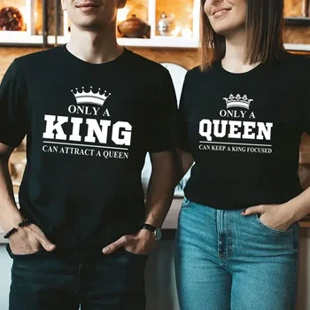 Len Kráľovná Môžete Viesť Kráľ Zamerané Vytlačené Páry T Shirt Kráľ, Kráľovná Koruny Krátky Rukáv Milovníkov Tričko Ženy Muži Pár Tees Obrázok