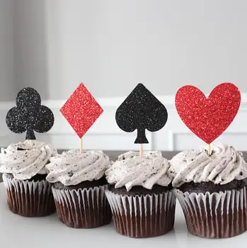 lesk Casino Noc Karty Vyhovuje Poker narodeniny cupcake mulčovače, svadobné svadobné sprcha party dekorácie prstencového špáradlá Obrázok