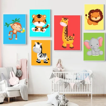 Lev, Žirafa, Zebra Farebné Jungle Zvieratá Nordic Plagáty A Tlačí Na Steny Umelecké Plátno Na Maľovanie Obrazov Na Stenu Miestnosti, Deti Domova Obrázok