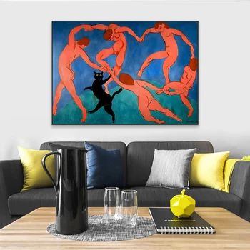 Matisse Tanec Plátno, Tlač Plagátu Mačka Zábavné Vytlačiť Olejomaľba Vytlačí Zmenené Umelecké Plátno Na Maľovanie Domov Spálňa Decor Wall Art Obrázok
