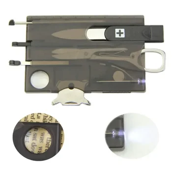 Mini Vonkajšie Nástroje Šikovné Multifunkčné Prežitie Camping Nástroj Karta LED Svetlo, Lupa Obrázok