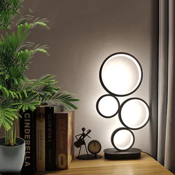 Moderné Stmievateľné LED Ochrana Očí stolná Lampa Obývacia Izba Domáce Dekorácie Kolo Jedinečný Dizajn Štyri Kruhy, Spálňa, Nočné Svetlo Obrázok