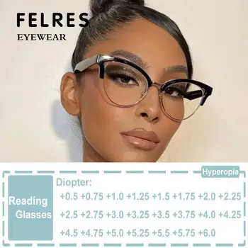 Móda Nové Cat Eye Pol Rám Anti Modré Svetlo Na Čítanie Okuliare Ženy, Luxusné Značky Flexibilné Optické Presbyopia Okuliare Obrázok