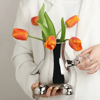 Nordic Dekor Porcelánu, Ručne Tkaná Biela Morden Svadbu Pre Vnútorné Keramické Kvetinové Vázy Obrázok