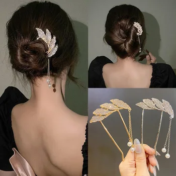 Nové Vlásenky Drahokamu Pearl Prívesok Zmysel Luxusné Kovové U-tvarované Vlasy Palice Milosť Luxusné Ženy Vlasové Doplnky pokrývku hlavy Obrázok