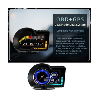OBD2 EOBD Multifunkčný LCD Displej OBD+GPS HUD Auto, Počítač, Auto, Head UP Displej v Reálnom Čase Rýchlomer pre Všetky Auta Obrázok