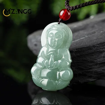 Prírodné Myanmar Jadeite GuanYin Buddha Prívesok Ľadu Typu Green Jade Mužov a Žien Náhrdelník Šperky Šťastie, Amulet Obrázok