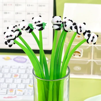 Roztomilá Panda Tvar Gélové Pero Bambusu Swing Podpis Pero Cartoon Silikónové 0,5 mm Black Písať Pero Študent Papiernictvo Dary Obrázok