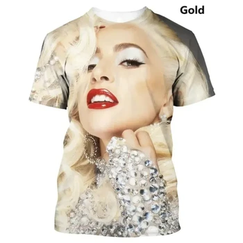 Speváčka Lady Gaga 3D Tlač O-Neck T-shirts Ženy Krátky Rukáv Fashion Hip Hop Nadrozmerné Harajuku Y2K T Shirt Žena Oblečenie Obrázok
