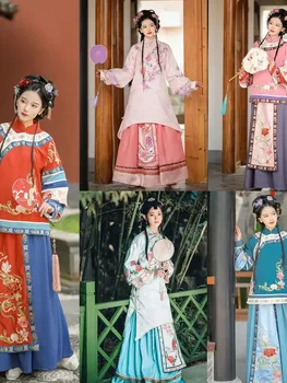 Staré Čínske Hanfu Kostým Elegantný Odev Nastaviť Qing Dynastie Žien Qipao Celý Set Sukne Oblečenie Obrázok