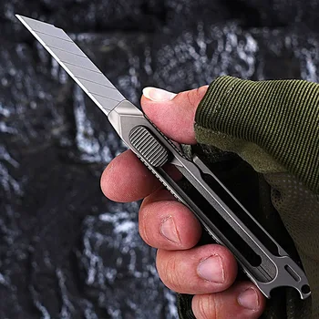 Titánové Zliatiny Posuvné Čepeľ Noža Multitool Otvárač Utility nôž s 10PCS Nahradiť Čepele Keychain Pás Clip Tool Obrázok
