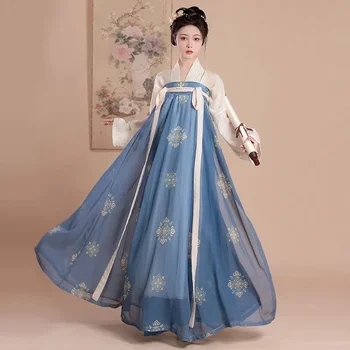 VODA Hanfu Žien Čínske Tradičné Šaty Dávnych Kostým Oblečenie pre Ženy Han Prvok Modrá Jar Leto Fotografie Nastaviť Obrázok