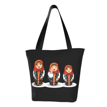 Vtipné Tlače Ruskej Tradičné Umenie Matryoshka Nakupovanie Tote Bag Recyklácie Plátno Ramenný Shopper Hniezdenie Kabelka Obrázok