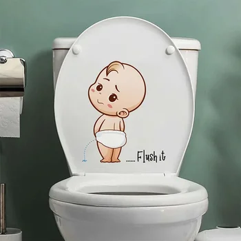 Vtipné Upozornenie Wc Nálepky Cartoon Močenie Wc Veko WC Dvere Nálepky Vymeniteľné samolepiaci Dekor Papier pre Domácnosť Obrázok