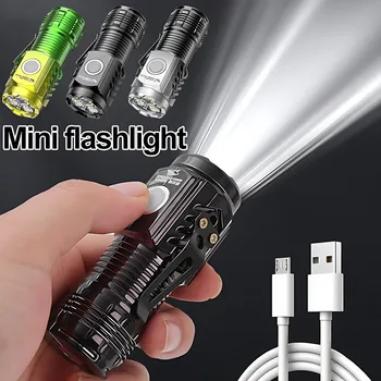 Výkonný Prenosný LED Baterka Mini Tri Oka Blesk USB Nabíjateľné Silné Svetlo Kempovanie, Rybárske Svietidla Magnet Horák Obrázok