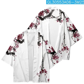 Čínsky Atrament Maľba Biela Voľné Japonský Cardigan Ženy Muži Pláži Kimono Cosplay Topy Yukata Oblečenie Obrázok